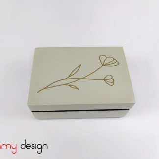 Light green rectangular business card lacquer box engraved with wild flowers